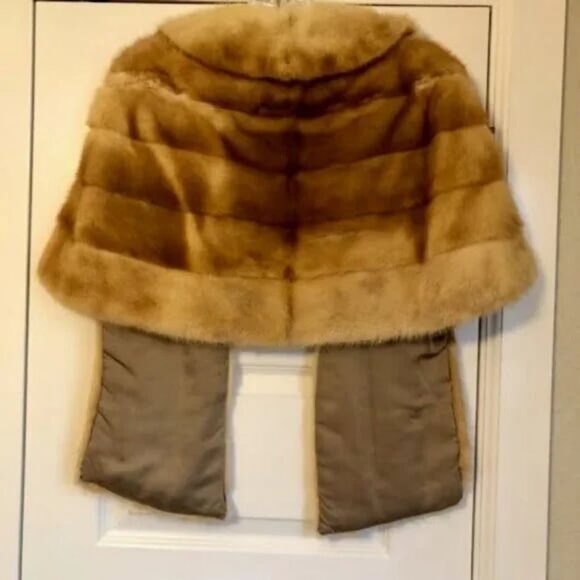 Vintage Golden Mink Fur Stole Over-the-Shoulders Cape M - Picture 5 of 6